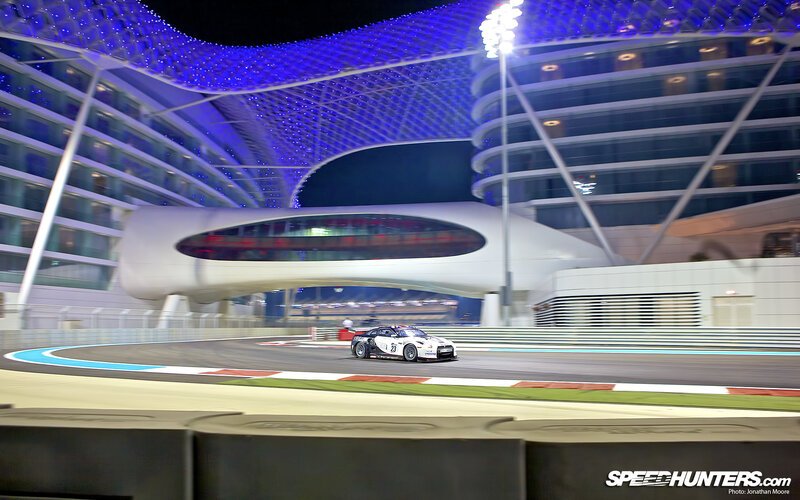 Race car at night on a track
