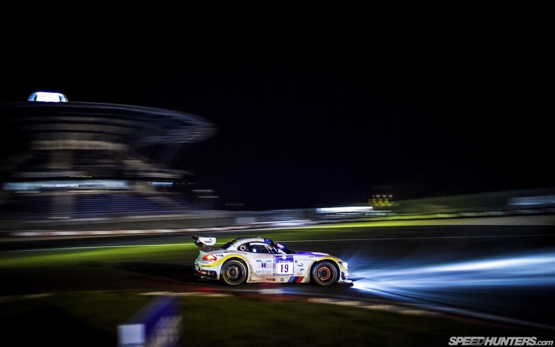 Race car at night on track