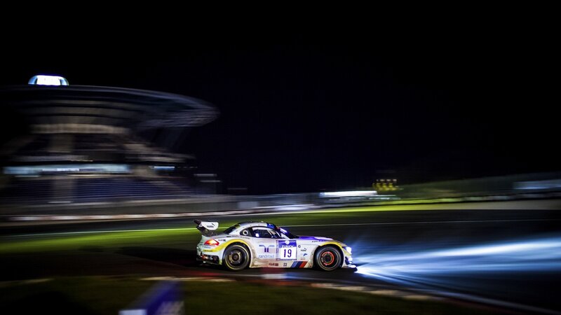 Race car at night on track