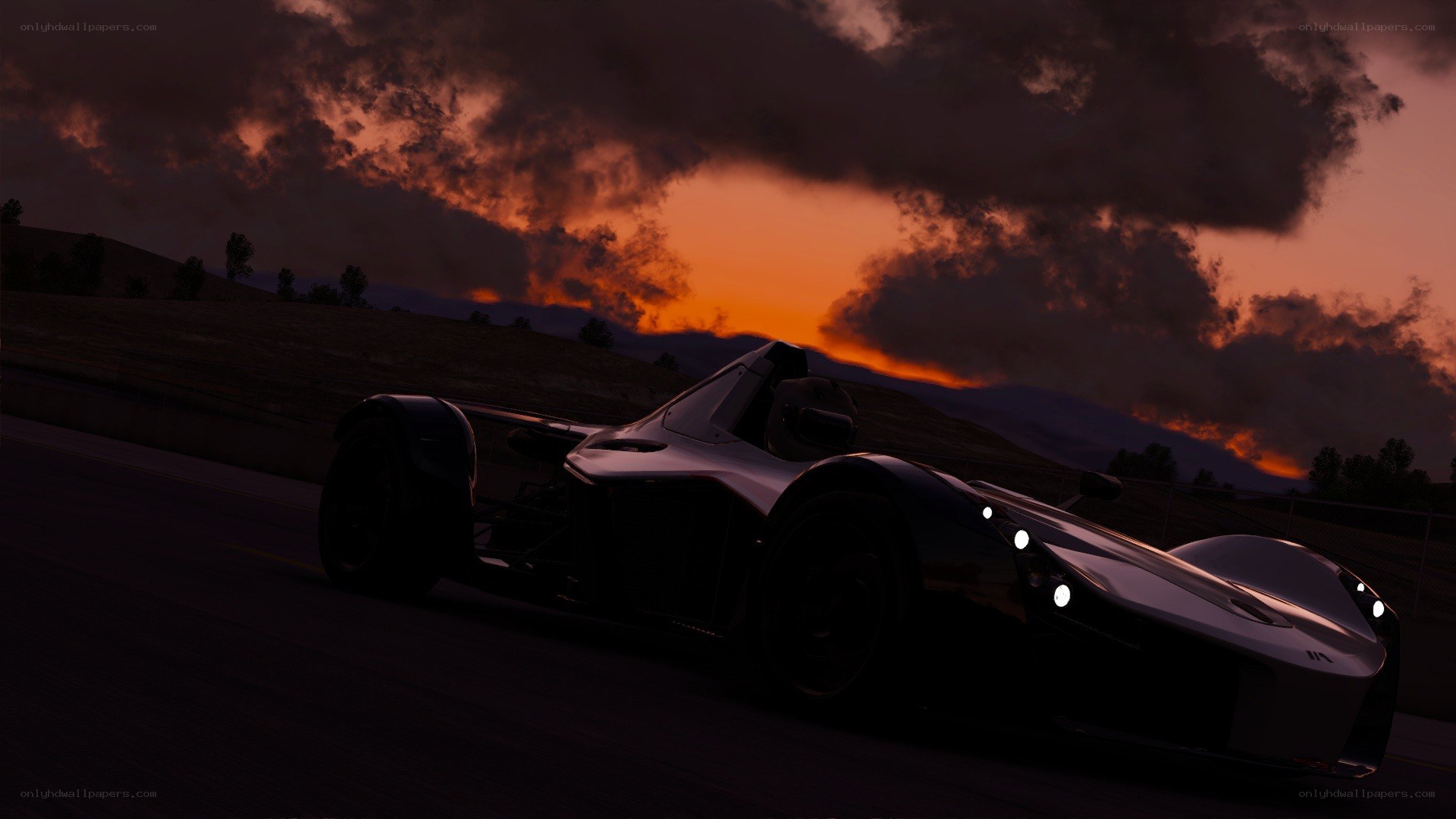 race car at sunset