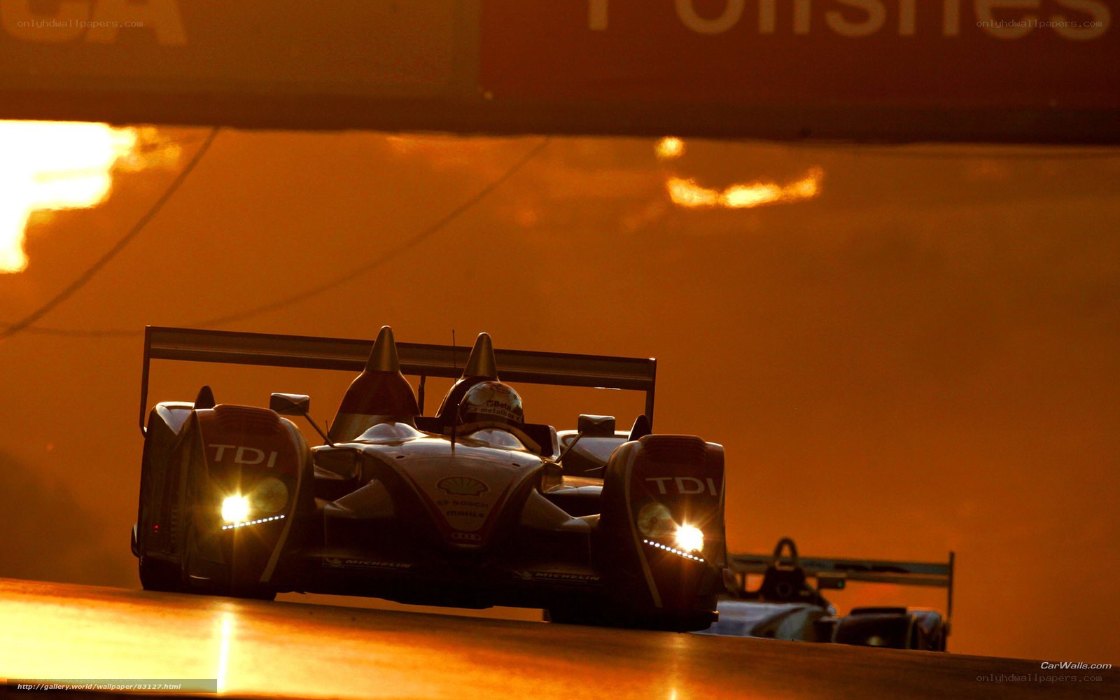 Race car at sunset