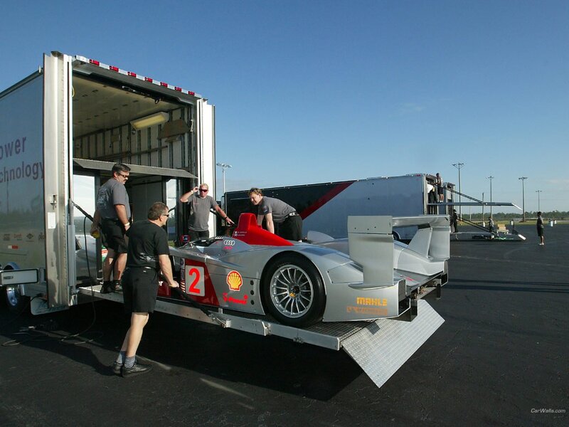 Race car being loaded onto trailer