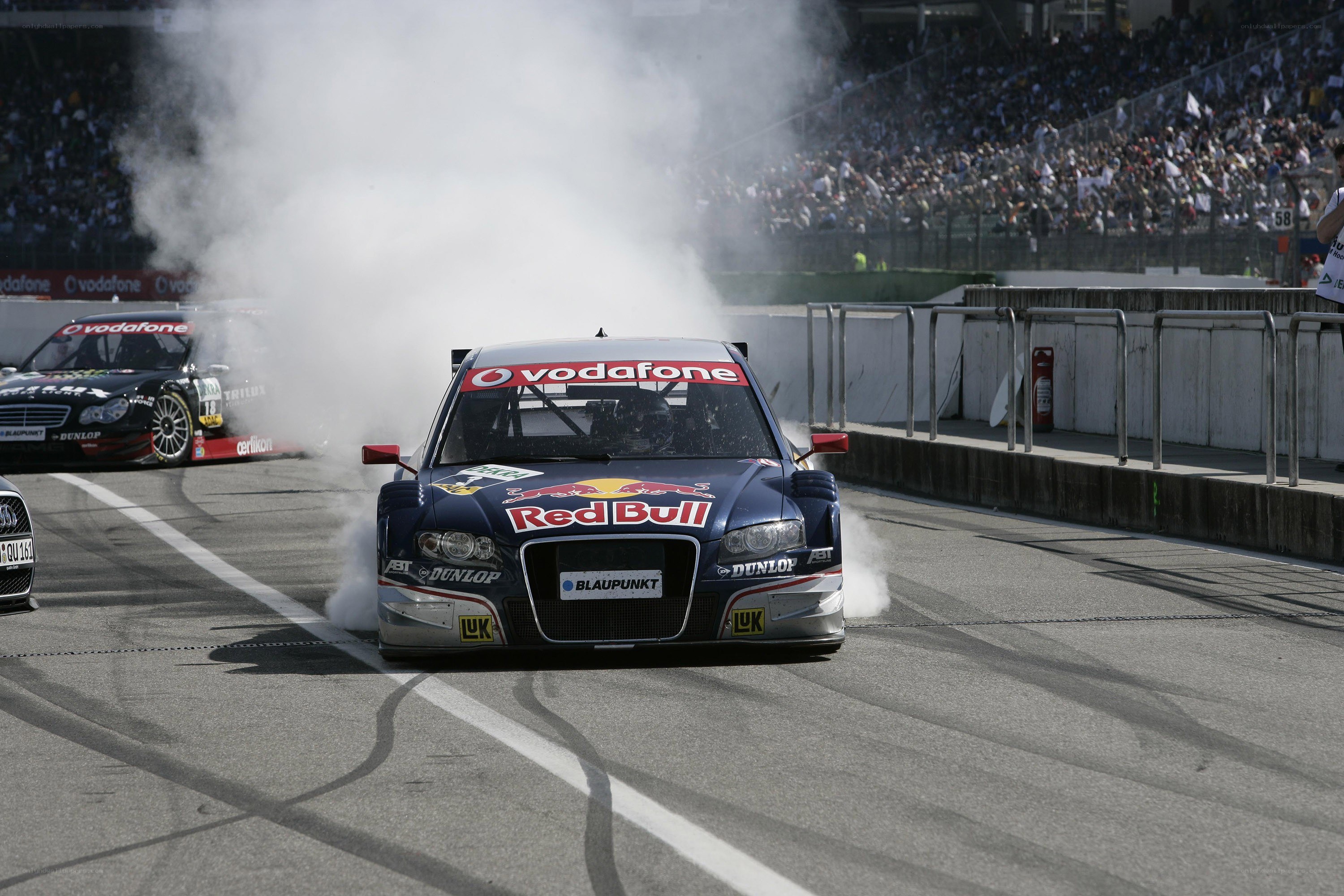 Race car burnout on track