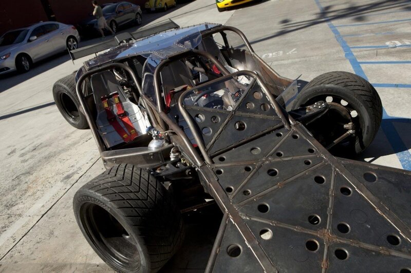 race car chassis in parking lot
