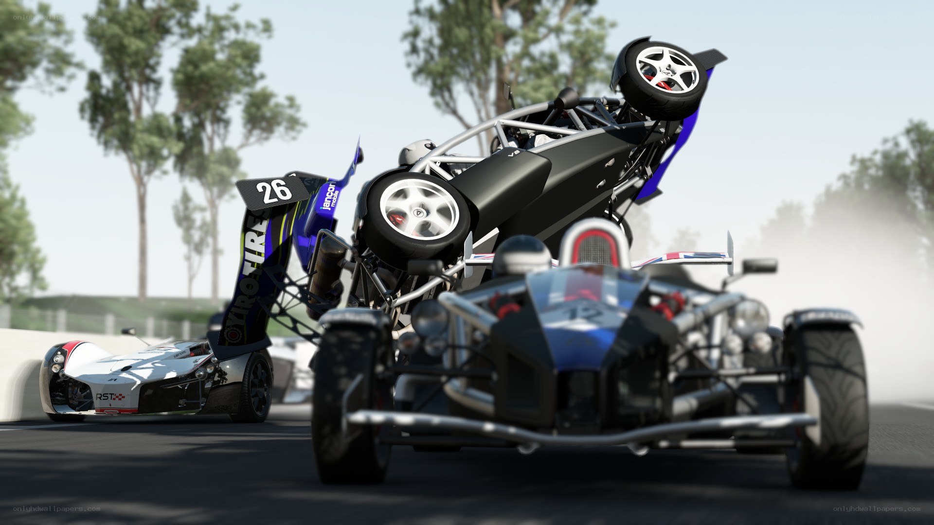 Race car crash on track