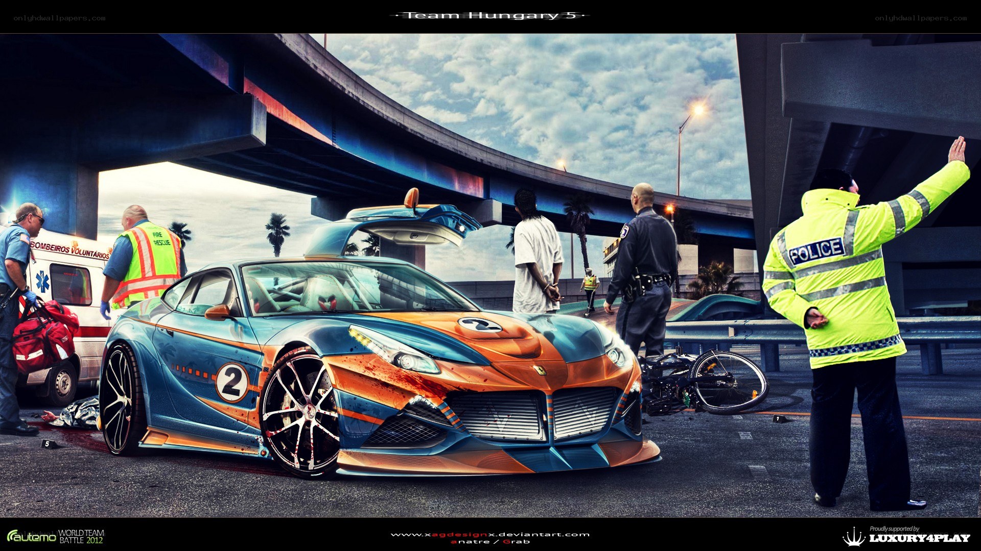 Race car crash scene