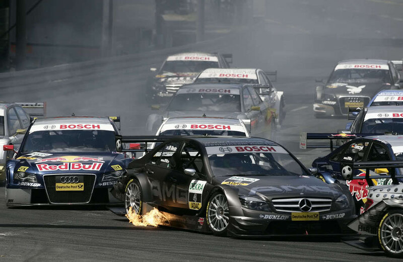 Race car crash with fire