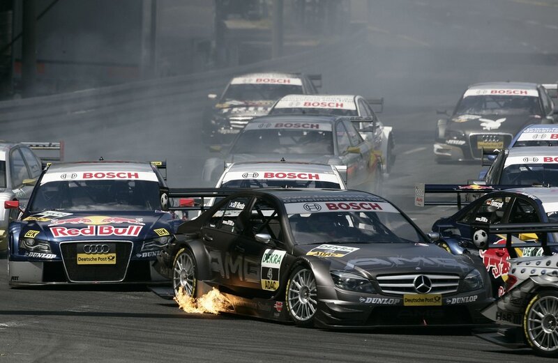 Race car crash with fire