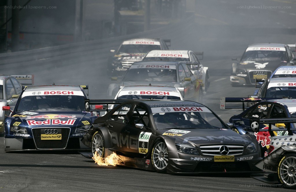 Race car crash with fire