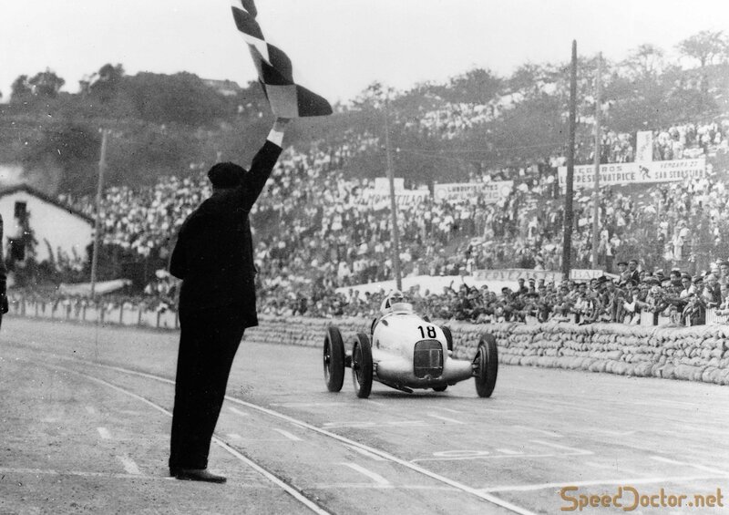 Race car crossing finish line