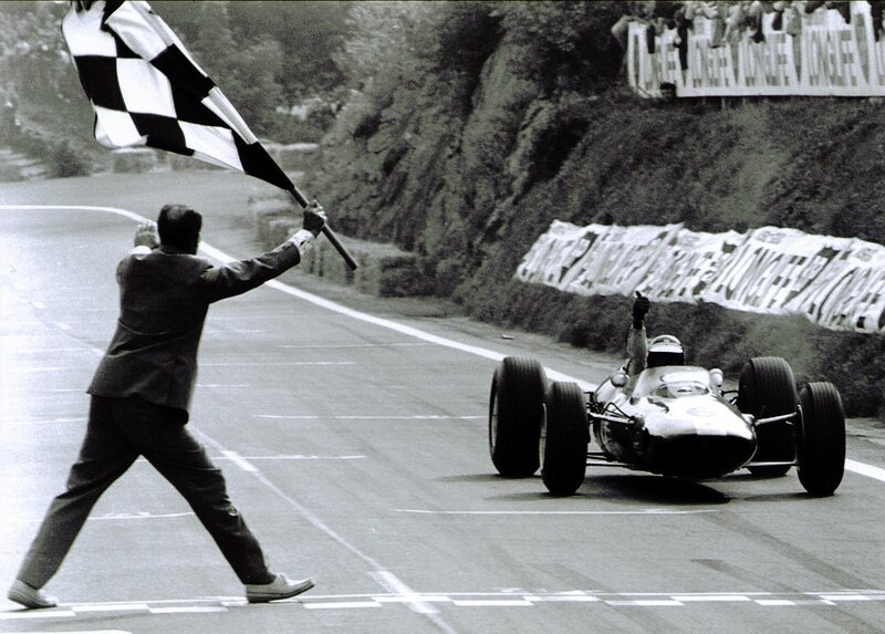 Race Car Crossing Finish Line — Black