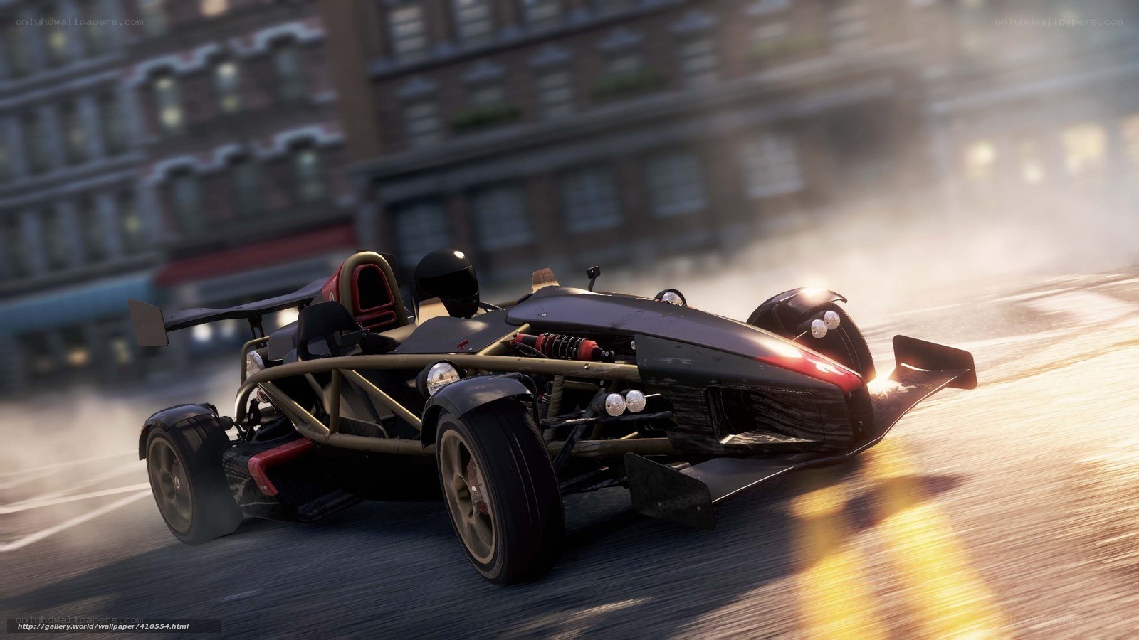 Race car drifting in city