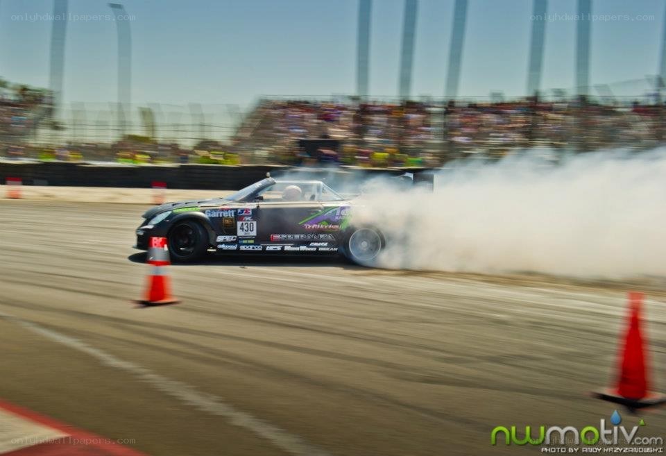 Race car drifting on track
