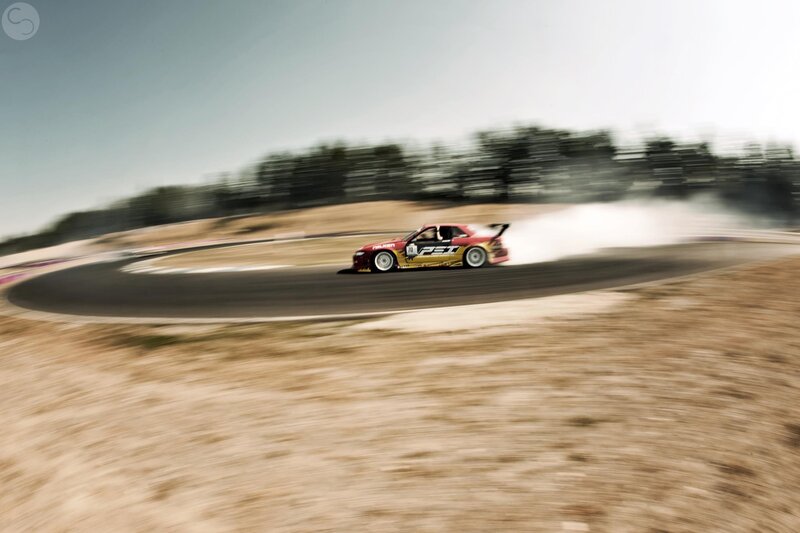 Race car drifting on track
