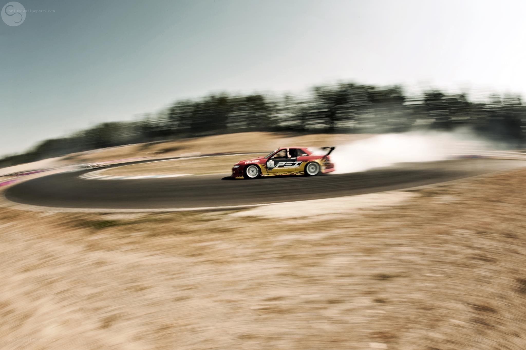 Race car drifting on track