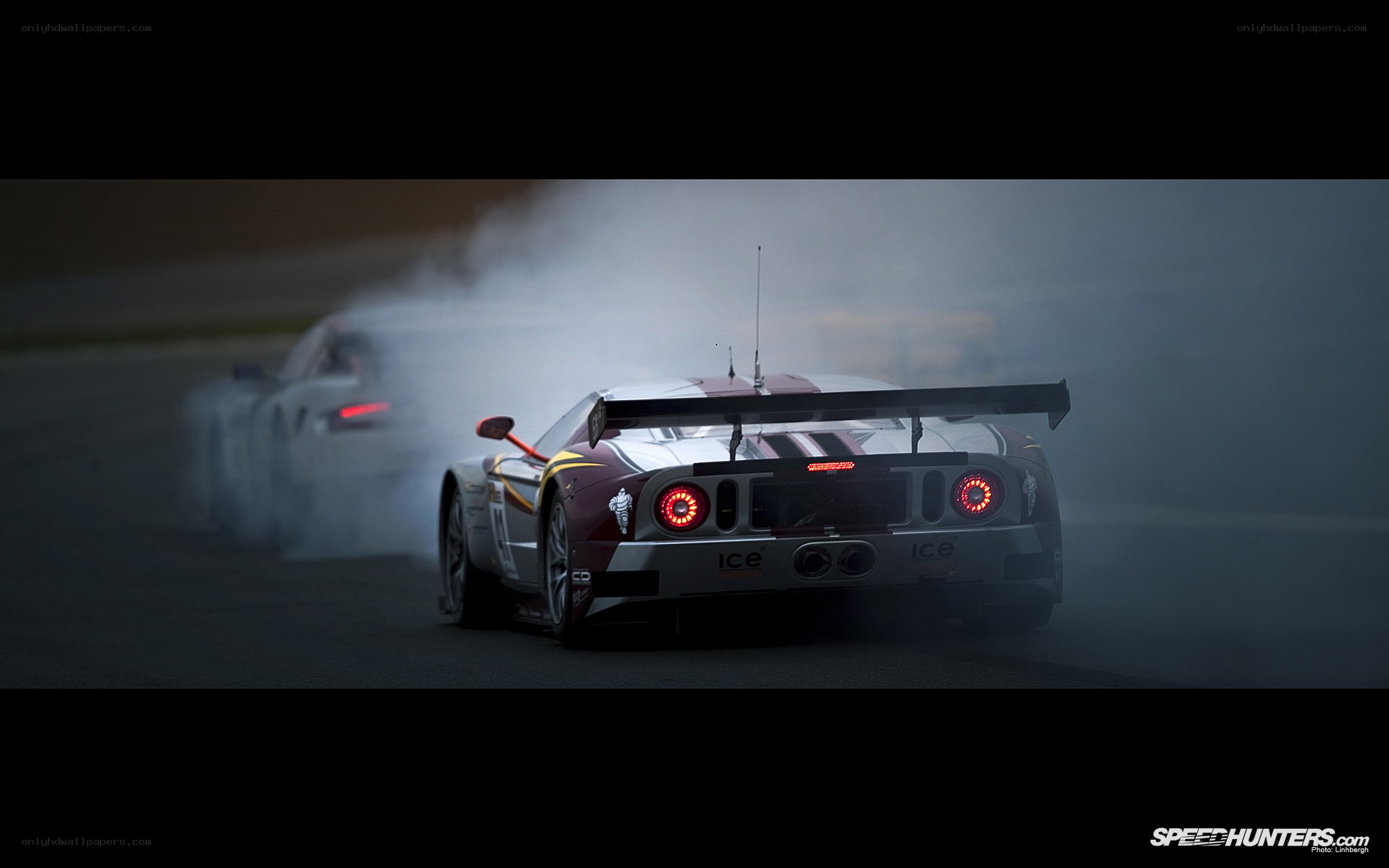 Race car drifting on track