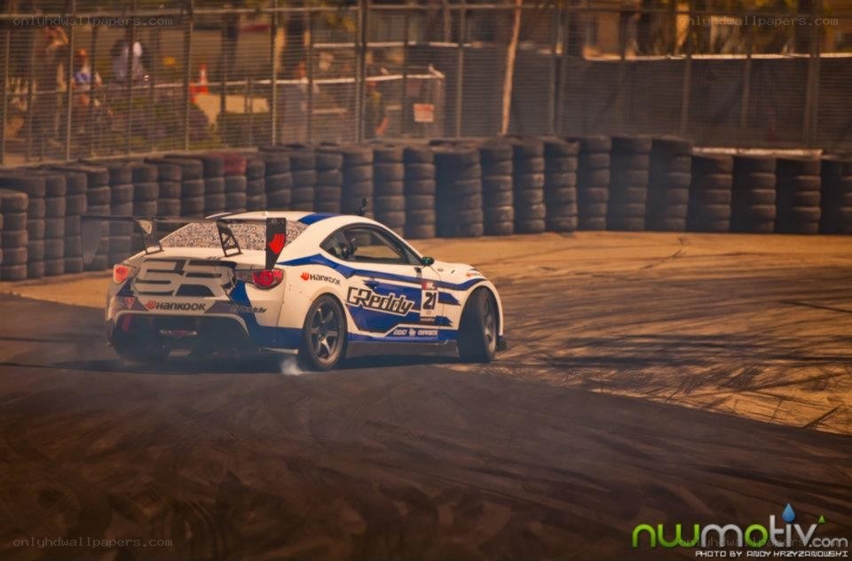 Race car drifting on track