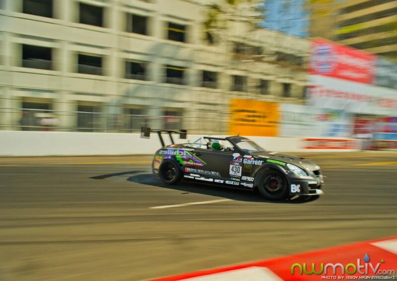 Race car drifting on track