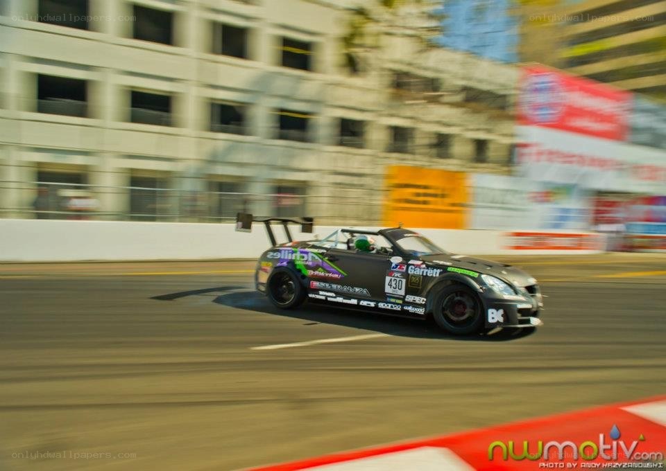 Race car drifting on track