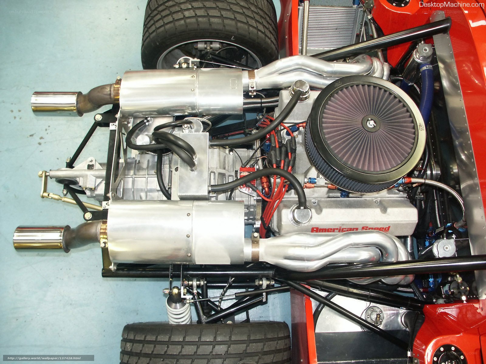 Race car engine and exhaust