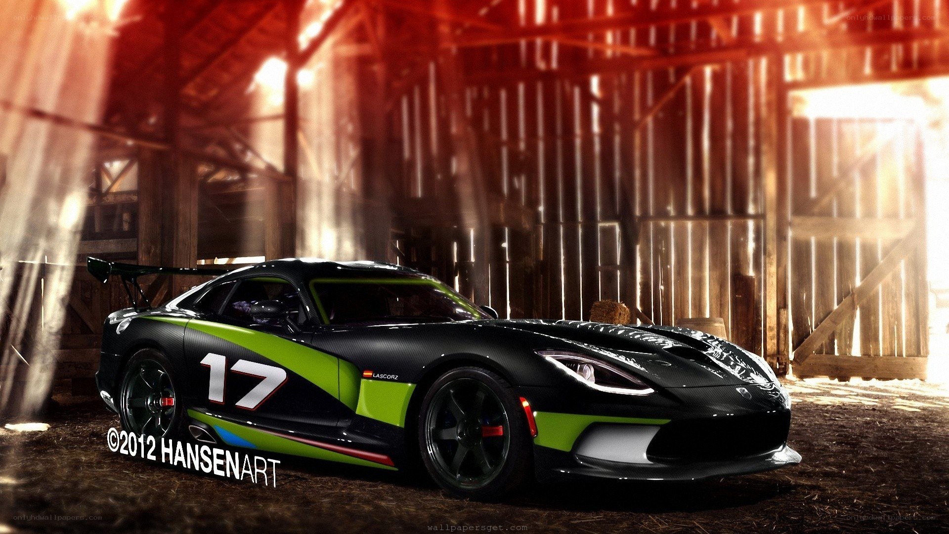 race car in a barn