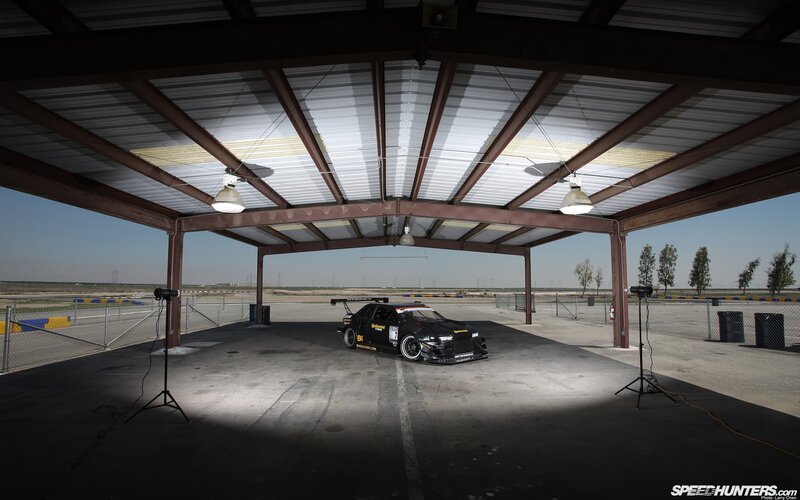 Race car in a garage