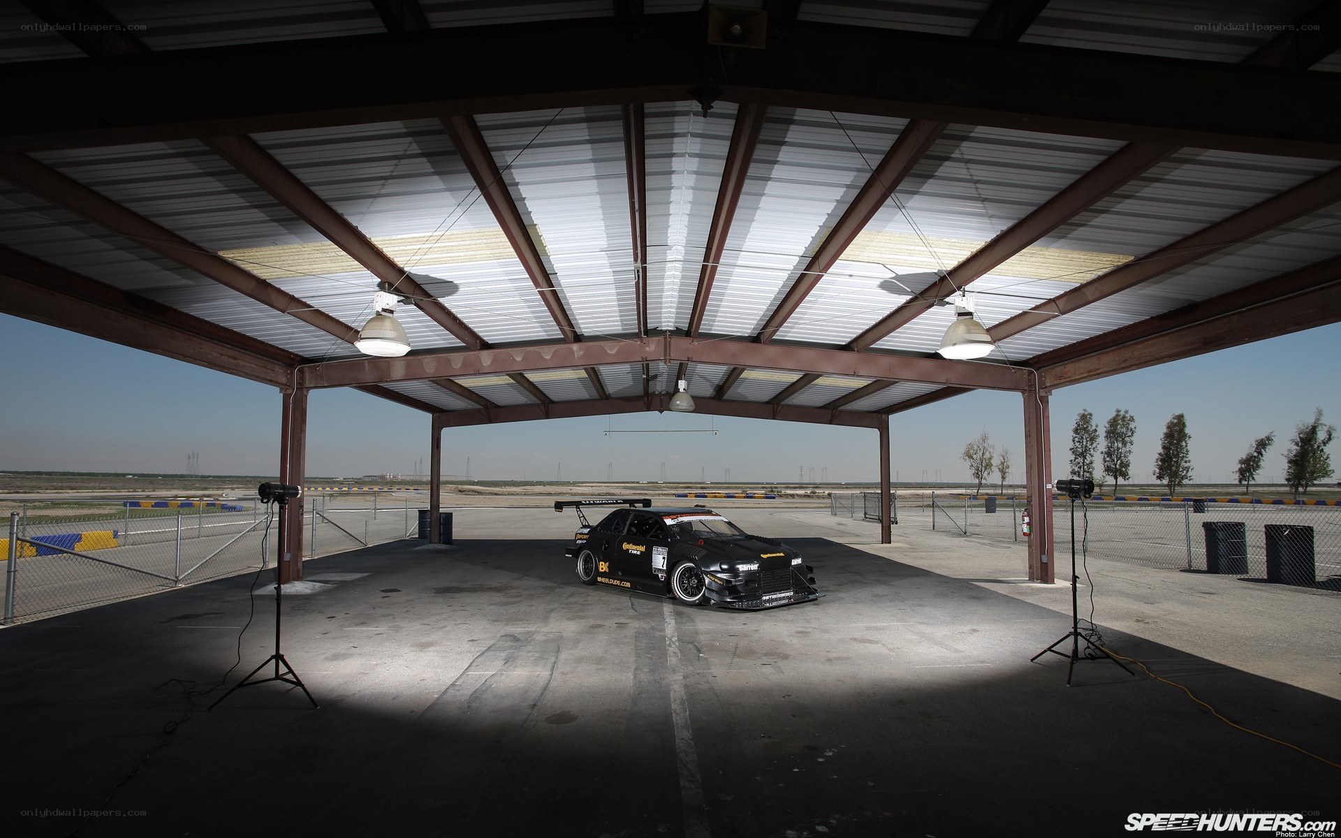 Race car in a garage