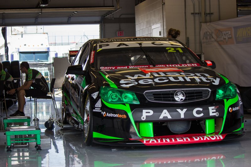 Race car in a garage