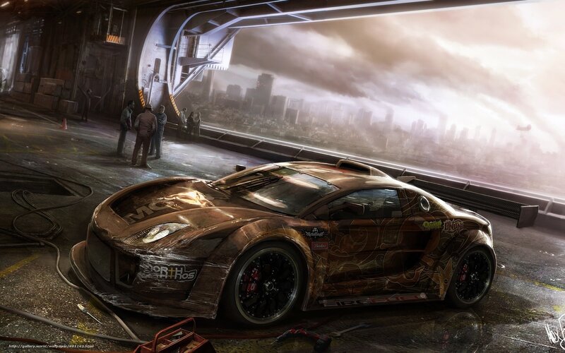 Race car in a garage