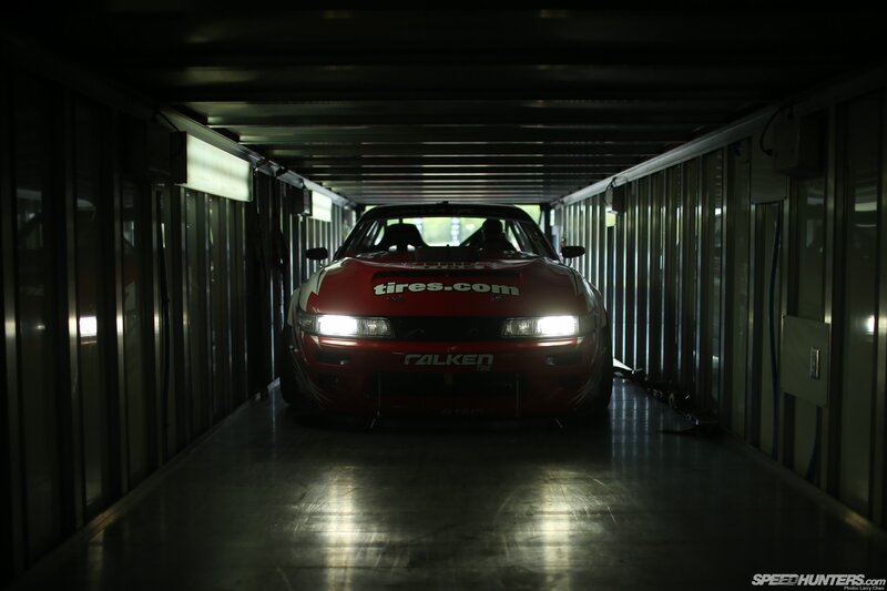 Race car in a garage tunnel