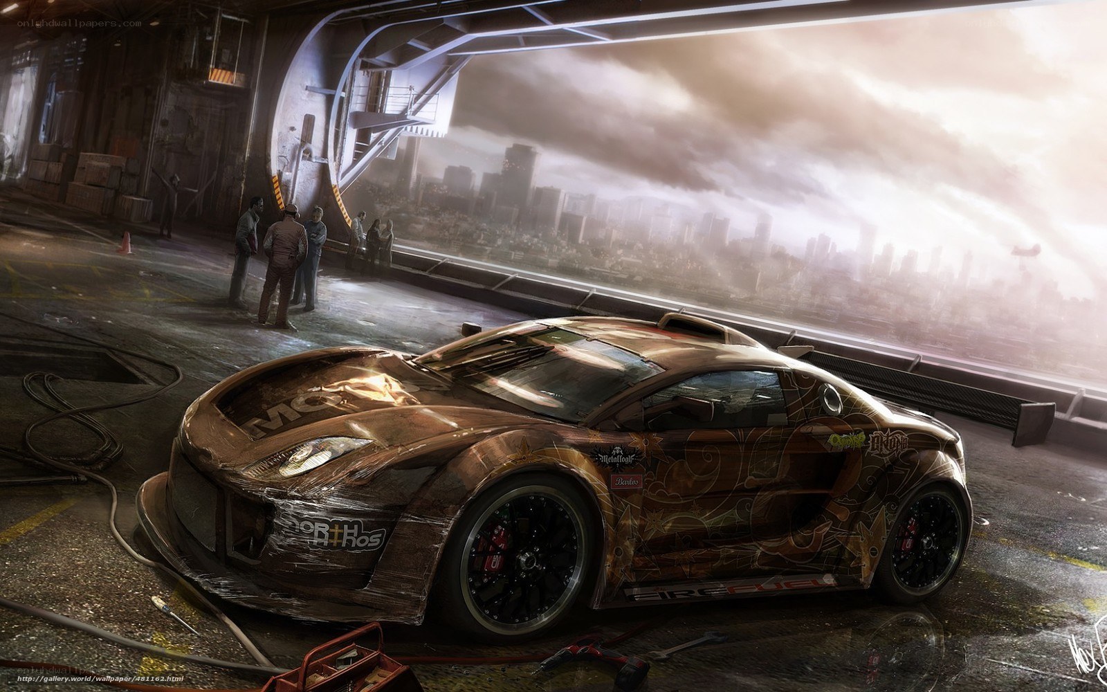 Race car in a garage