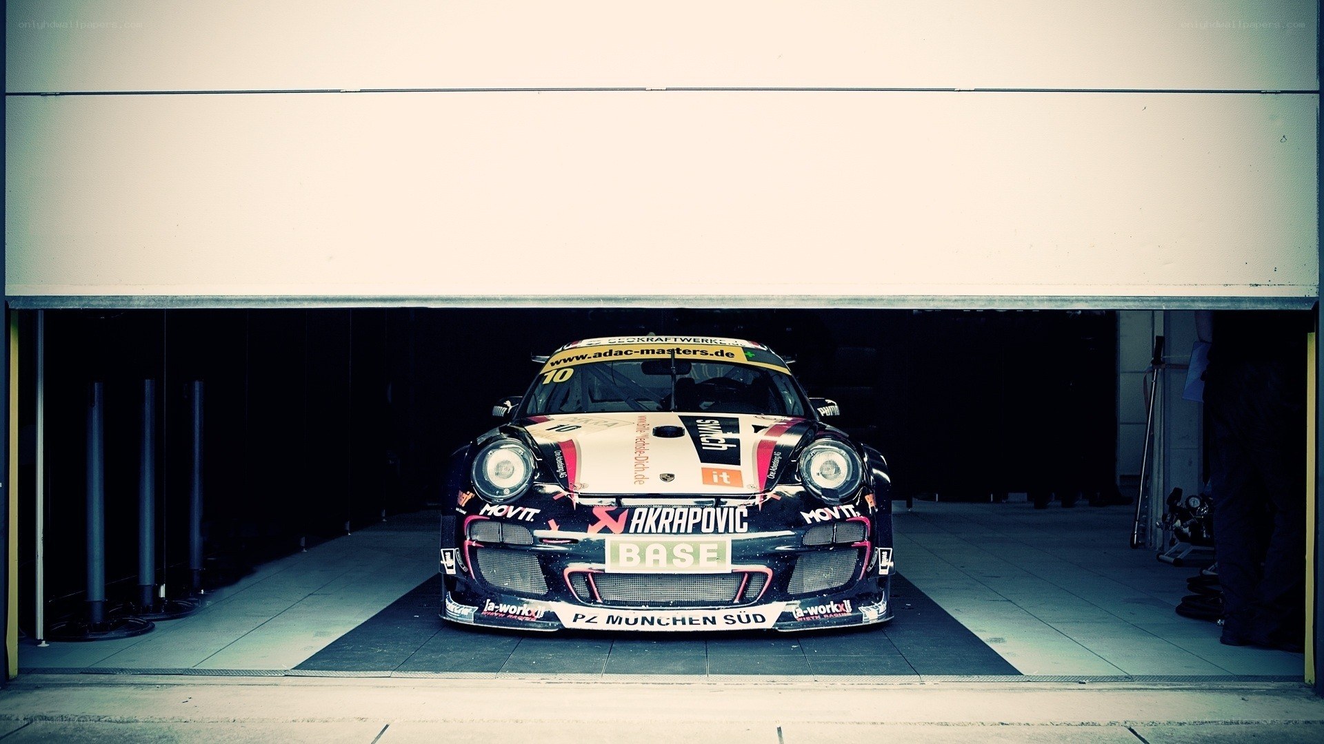 race car in garage
