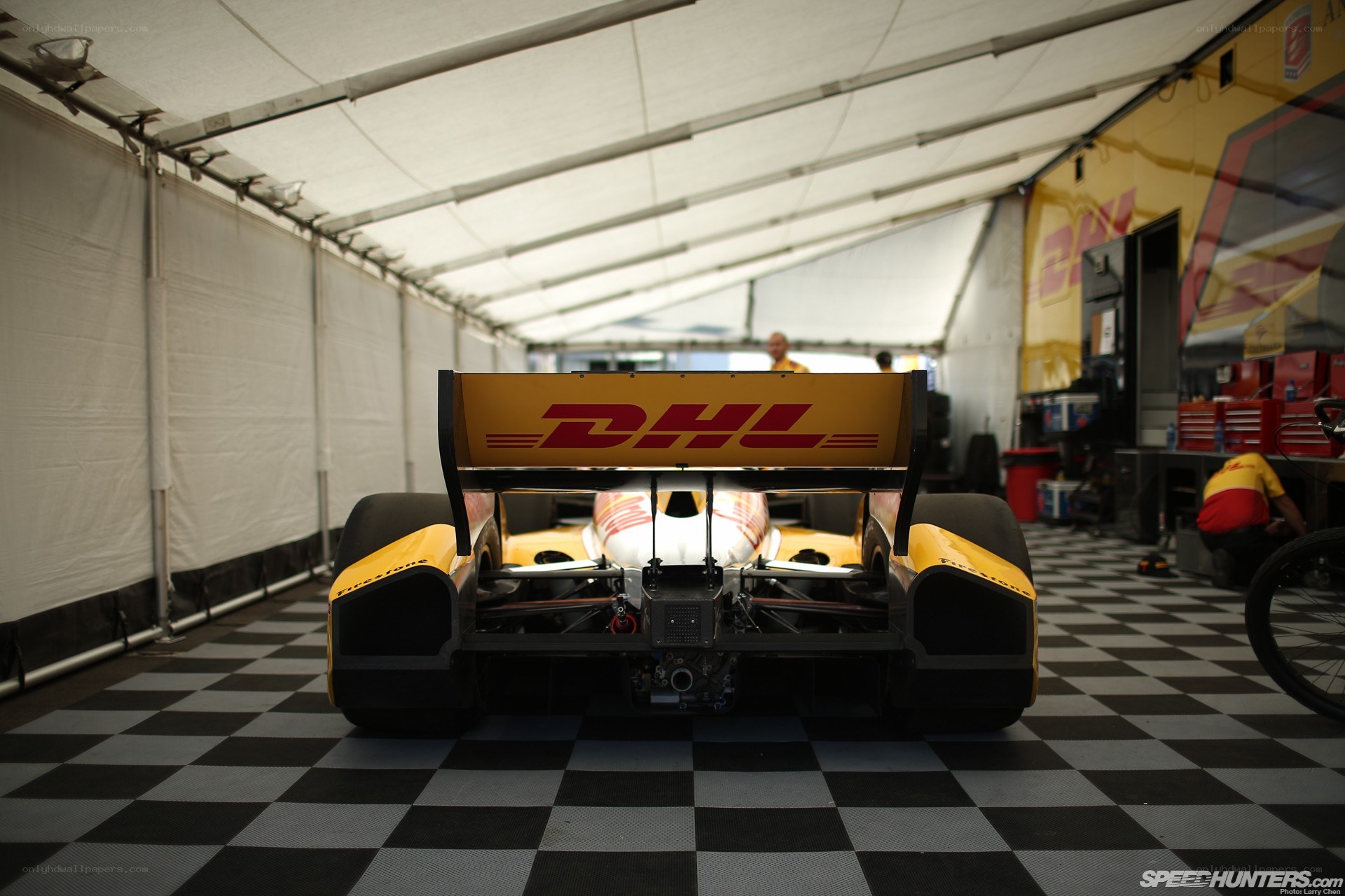 Race car in pit garage
