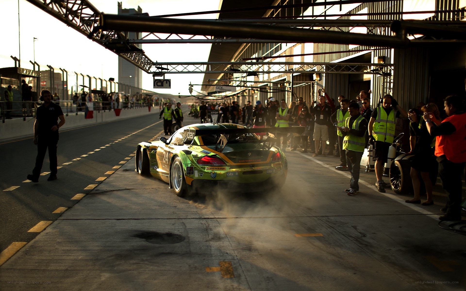 Race car in pit lane