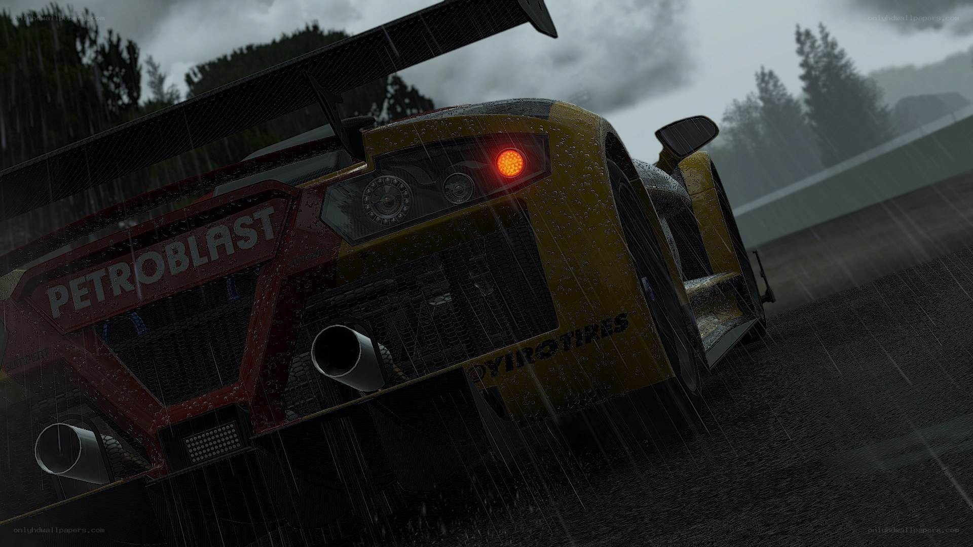 race car in the rain