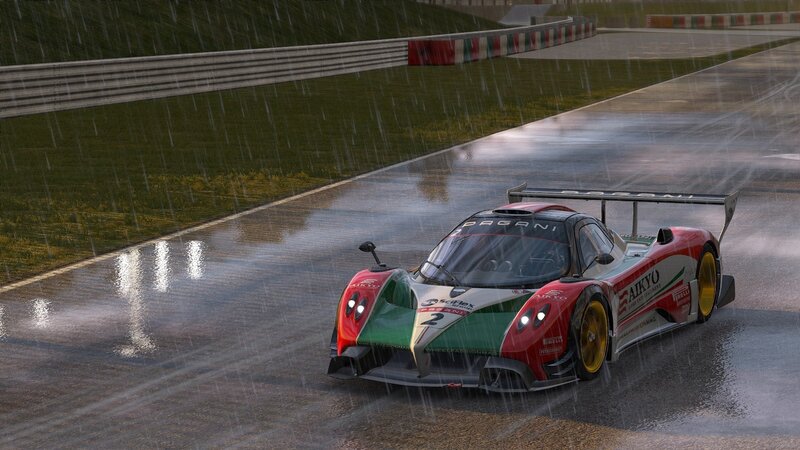 race car in the rain