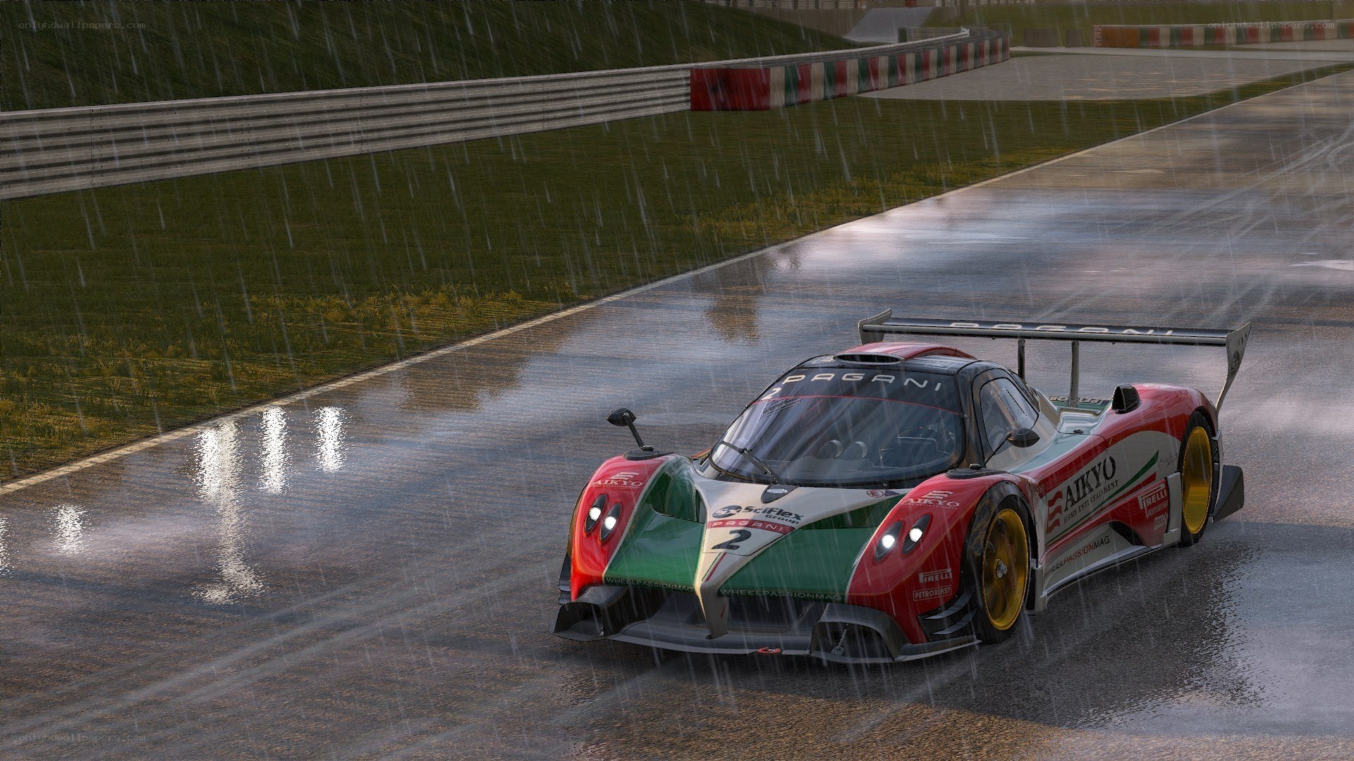 race car in the rain