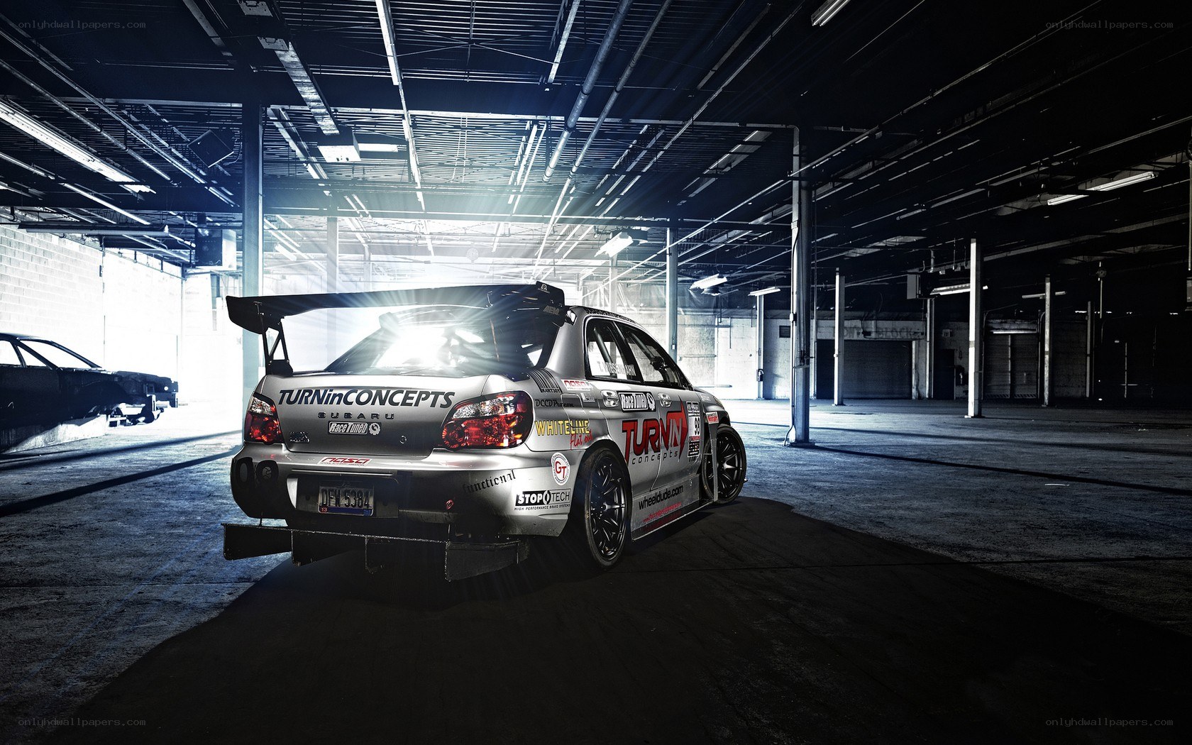 Race car in warehouse