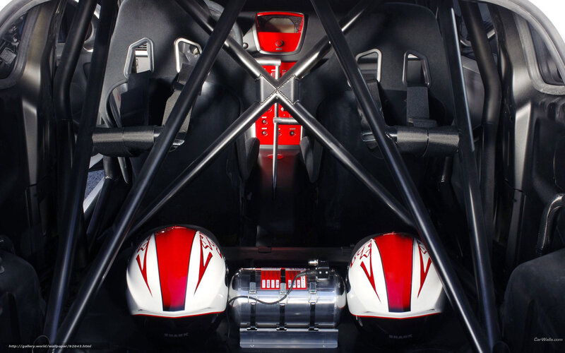 Race car interior with helmets