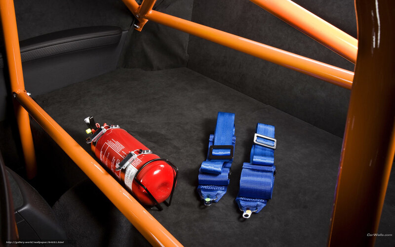 Race car interior with safety gear