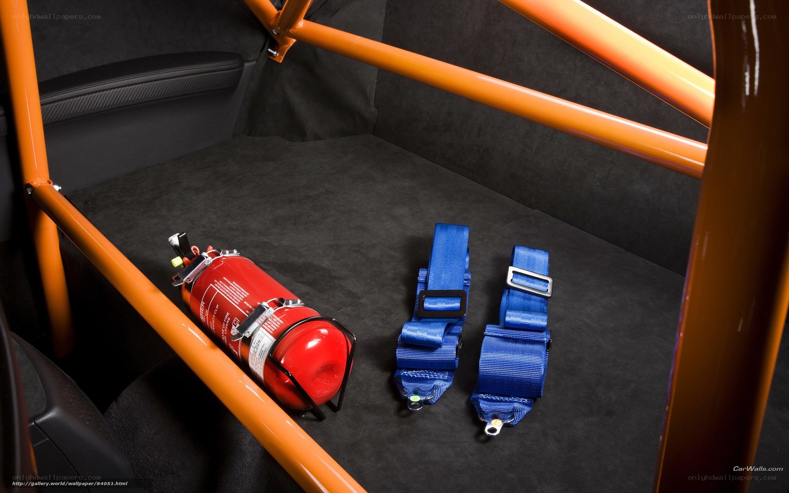 Race car interior with safety gear