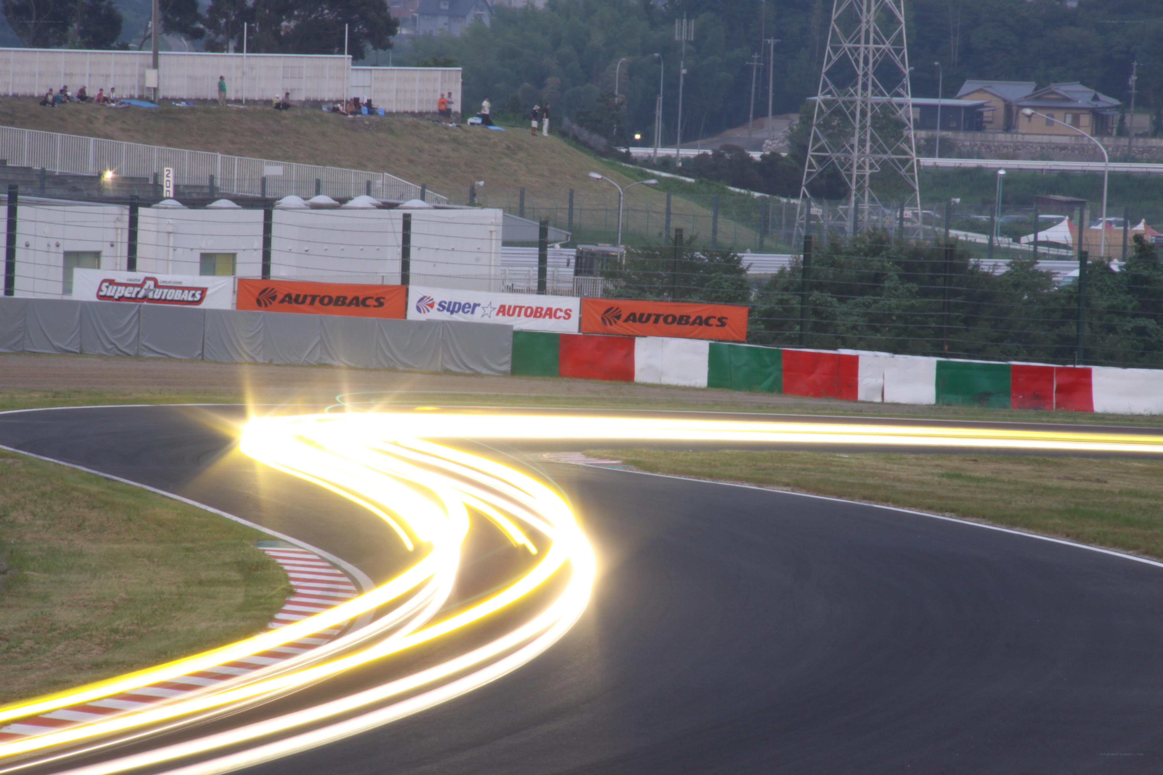Race car lights on a track