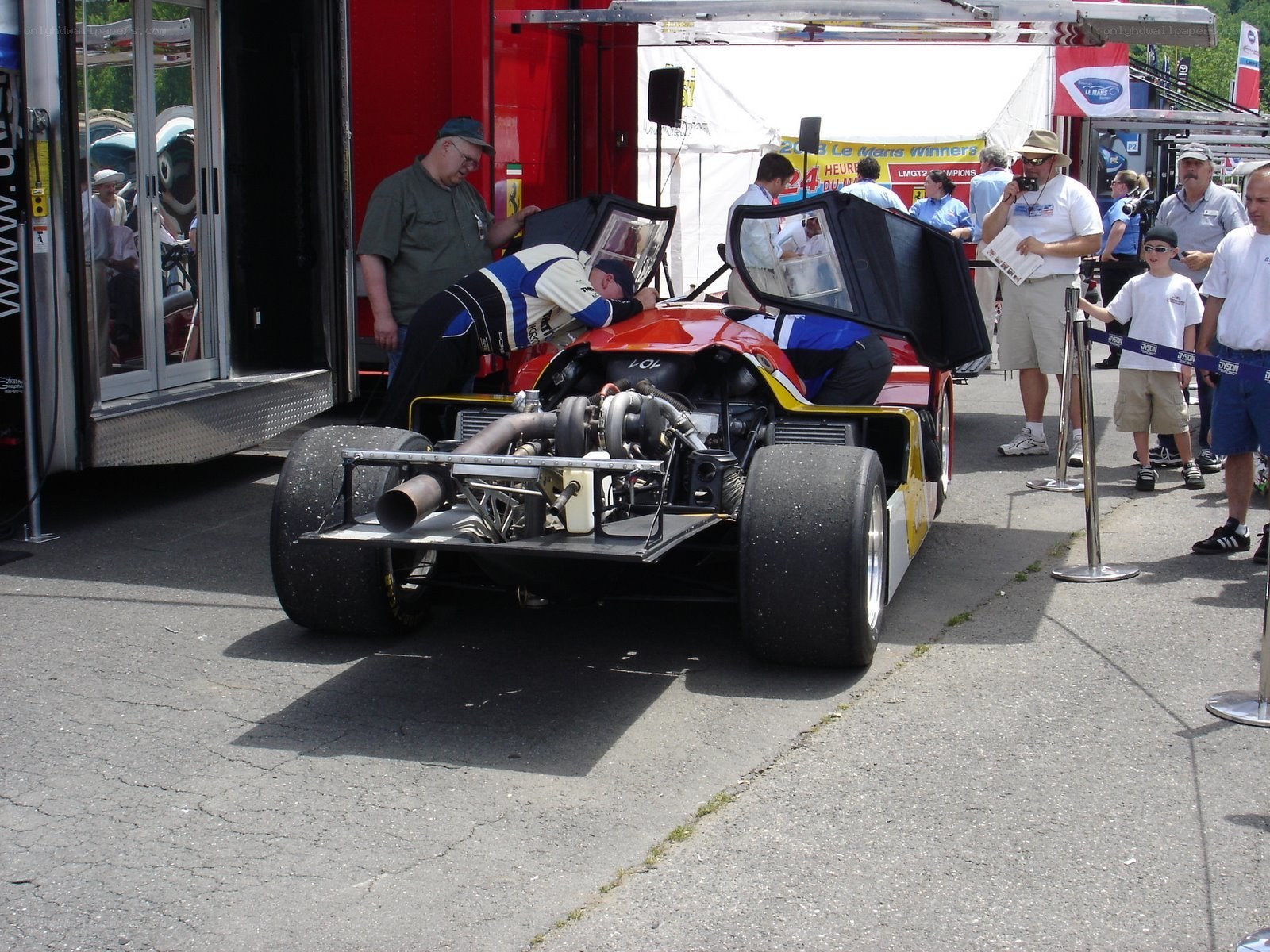 Race car maintenance at event