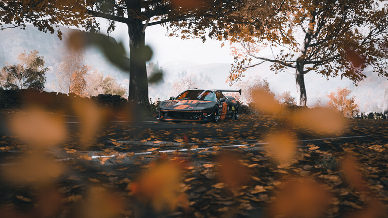 Race Car on Autumn Road