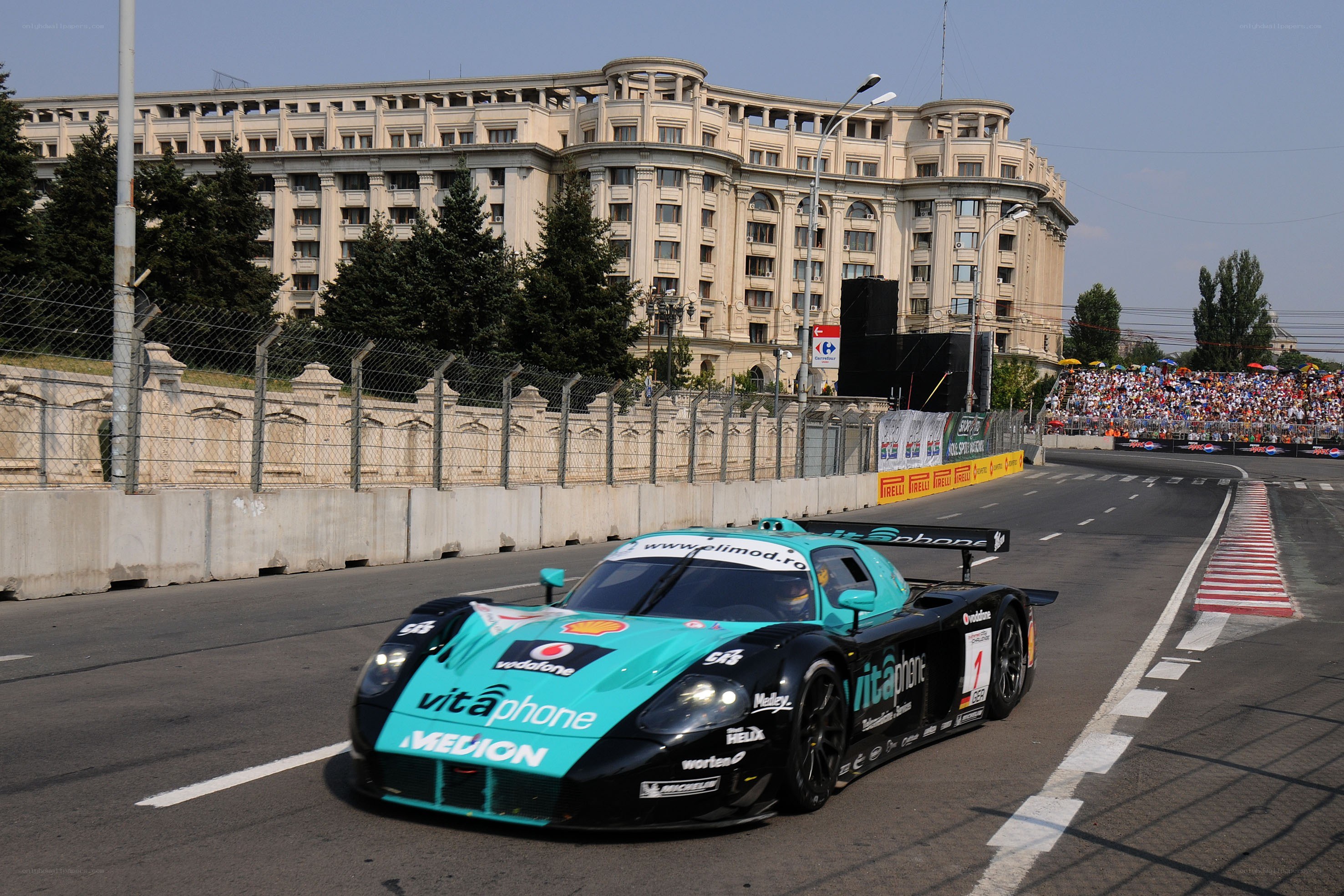 Race car on city track