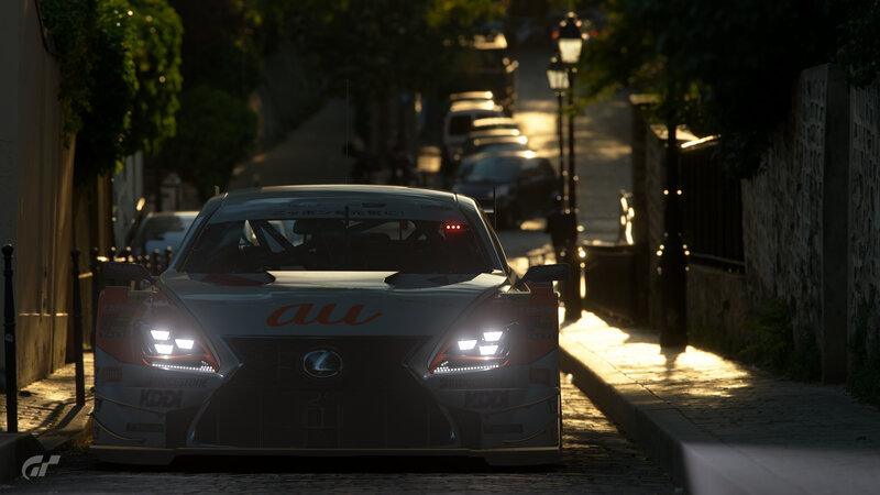 Race Car on Cobblestone Street