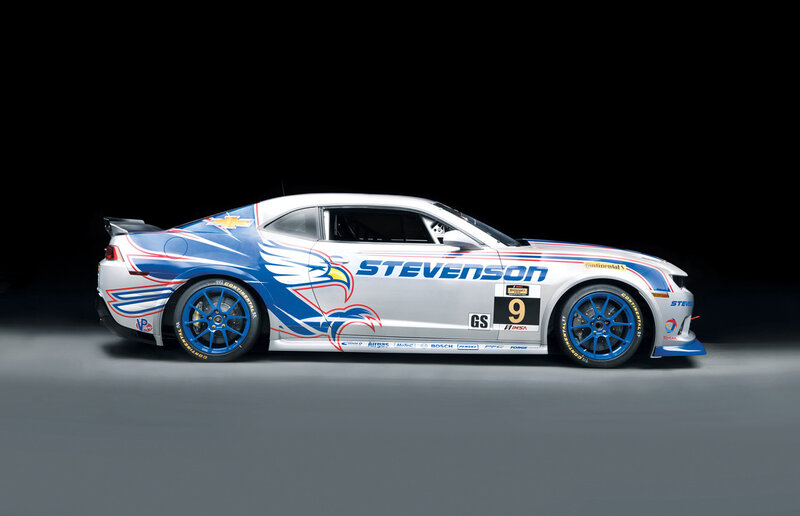 Race Car on Display — White, Dramatic
