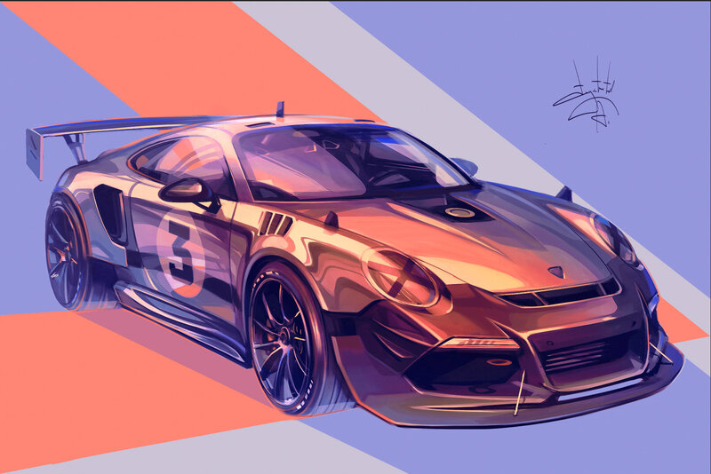 Race Car on Geometric Background