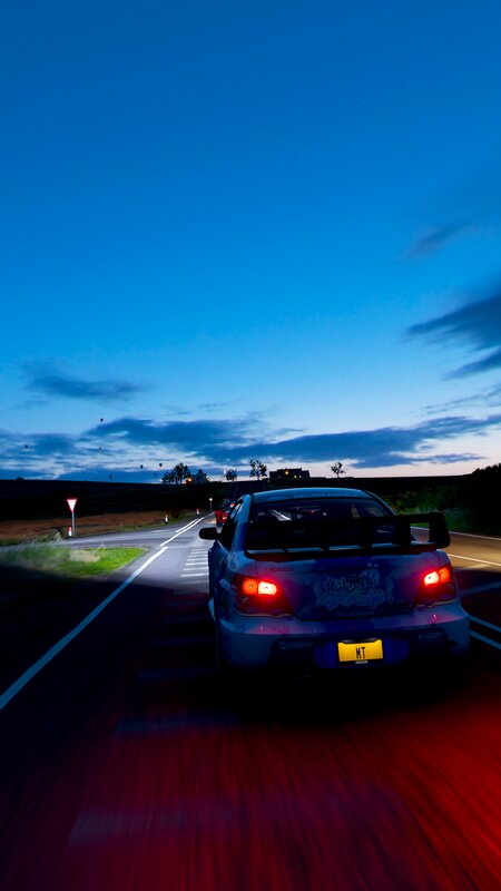 Race Car on Road — Blue, Dramatic