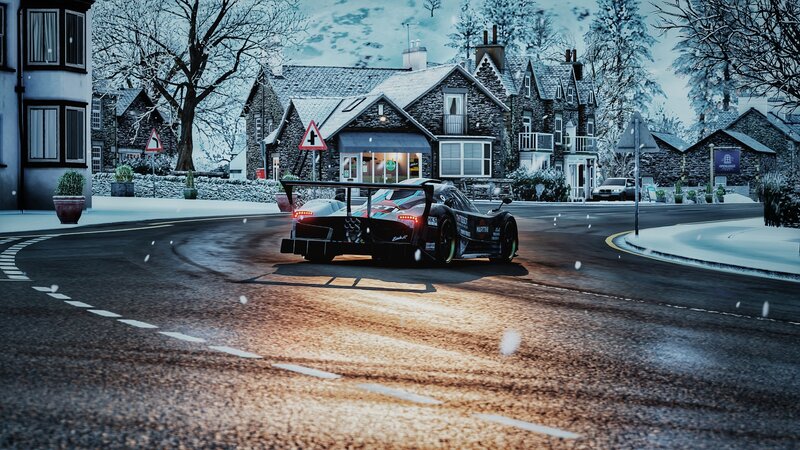 Race Car on Snowy Road — Black